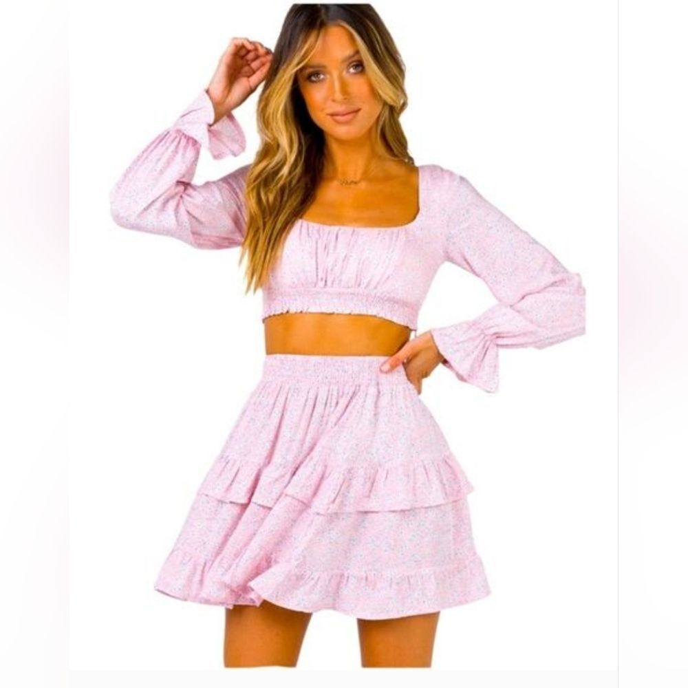Princess Polly Pink Floral Mini Skirt Set. The Susanna Set Blush Size 0 - Picture 2 of 10